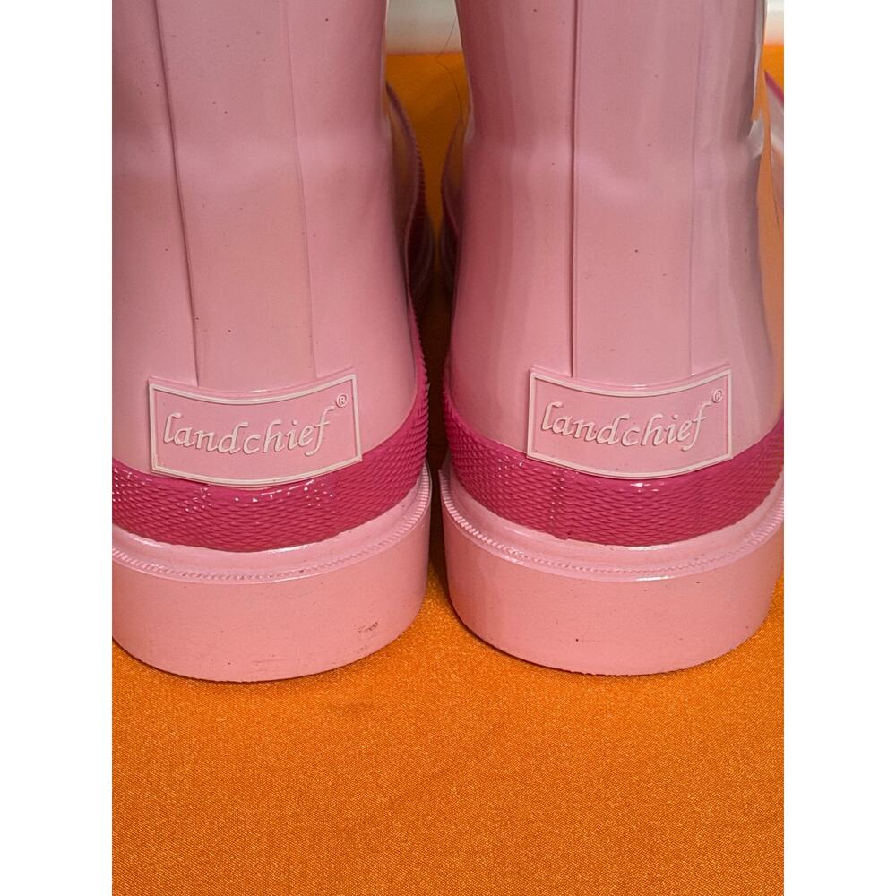 Landchief Kids Pink Rain Boots Size 1 Waterproof Rubber Pull On Colorblock - Picture 8 of 9